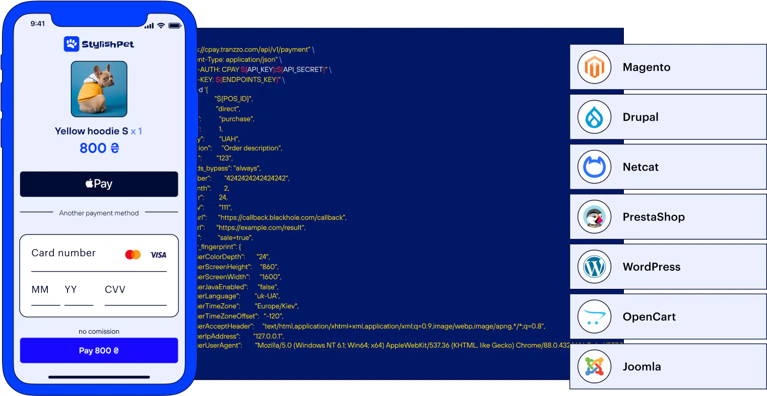 API documentation, CMS payment modules or mobile SDK for setting up payments in applications (Android/iOS). API documentation, CMS payment modules or mobile SDK for setting up payments in applications (Android/iOS).